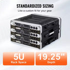 Flight case rack 6U, Profondità standard 19 pollici, Armadio rack server con struttura in ABS, Ruote e chiusure a farfalla robuste, Pannello frontale rimovibile, Nero