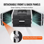 Flight case rack 6U, Profondità standard 19 pollici, Armadio rack server con struttura in ABS, Ruote e chiusure a farfalla robuste, Pannello frontale rimovibile, Nero