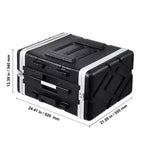 Flight case rack 6U, Profondità standard 19 pollici, Armadio rack server con struttura in ABS, Ruote e chiusure a farfalla robuste, Pannello frontale rimovibile, Nero