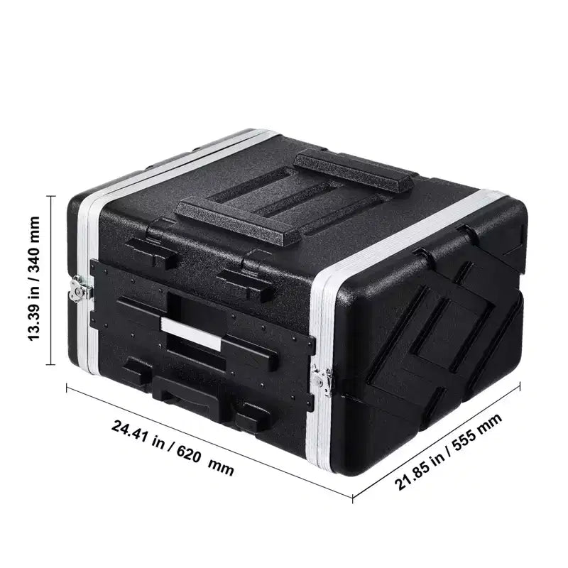 Flight case rack 6U, Profondità standard 19 pollici, Armadio rack server con struttura in ABS, Ruote e chiusure a farfalla robuste, Pannello frontale rimovibile, Nero
