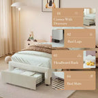 Telaio Letto Imbottito Singolo con Luci LED Intelligenti e Testiera a Orsetto Regolabile, Letto a Piattaforma in Velluto