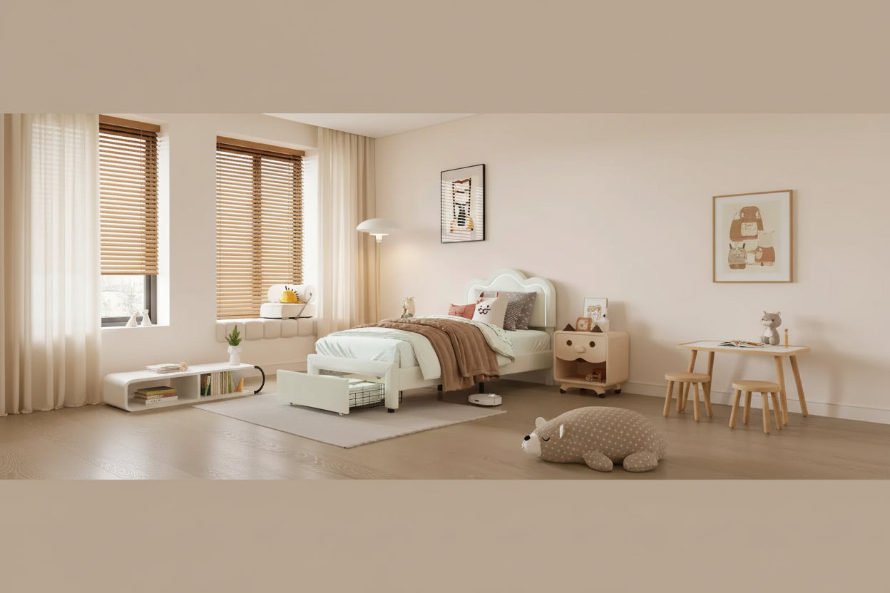 Telaio Letto Imbottito Singolo con Luci LED Intelligenti e Testiera a Orsetto Regolabile, Letto a Piattaforma in Velluto
