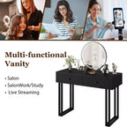 Toeletta con Specchio e Luci, Trucco Vanity con 2 Cassetti, Organizzatore Vanity Moderno con 3 Luci a Colori