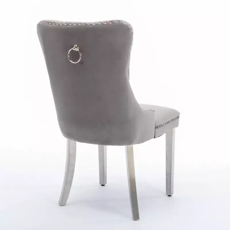 Set di 2 sedie da pranzo moderne in velluto con tappezzeria trapuntata di alta qualità, struttura in legno massello e gambe placcate in acciaio inossidabile cromato