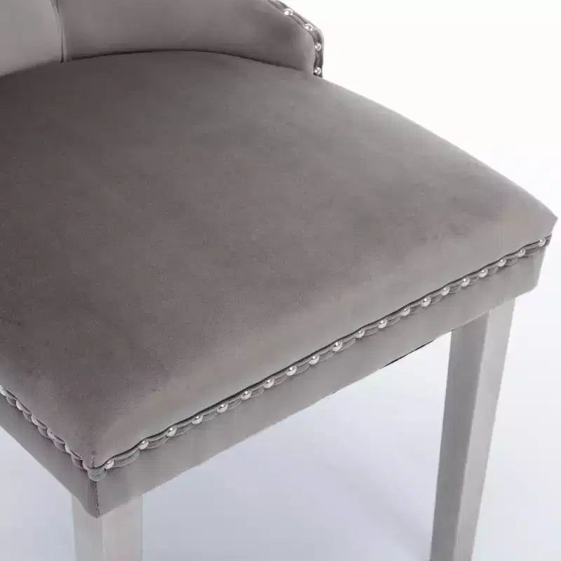 Set di 2 sedie da pranzo moderne in velluto con tappezzeria trapuntata di alta qualità, struttura in legno massello e gambe placcate in acciaio inossidabile cromato
