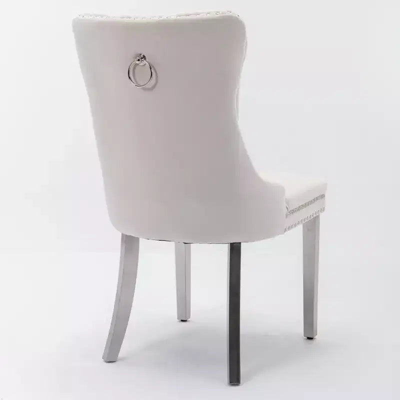 Set di 2 sedie da pranzo moderne in velluto con tappezzeria trapuntata di alta qualità, struttura in legno massello e gambe placcate in acciaio inossidabile cromato
