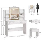 Set Toeletta Trucco, Tavolo da Trucco con 3 Modalità Colore e Sgabello Imbottito, 2 Cassetti, Ripiani Aperti, Moderna Toeletta per Camera da Letto