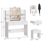 Set Toeletta Trucco, Tavolo da Trucco con 3 Modalità Colore e Sgabello Imbottito, 2 Cassetti, Ripiani Aperti, Moderna Toeletta per Camera da Letto