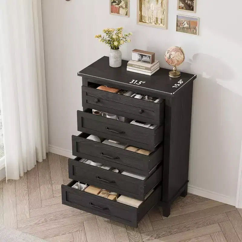 Cassettiera a 5 cassetti, cassettiera verticale alta 105 cm con mobile contenitore autonomo, cassettiera in legno per armadio