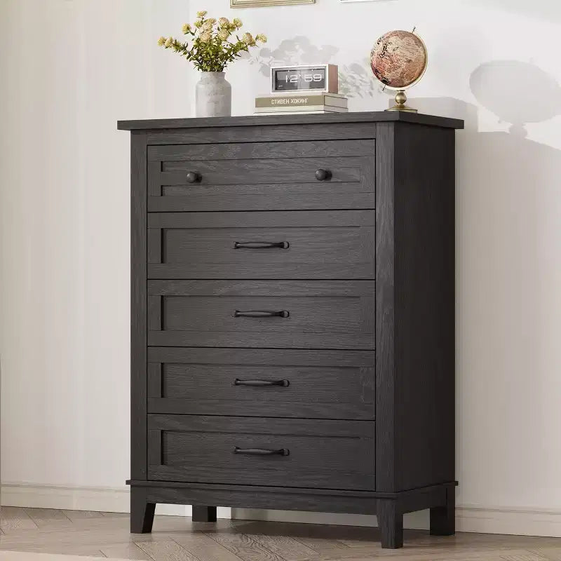 5 Drawer Dresser, 41.3 Tall Vertical Dresser with Storage Freestanding, Wooden Closet Storage Chest