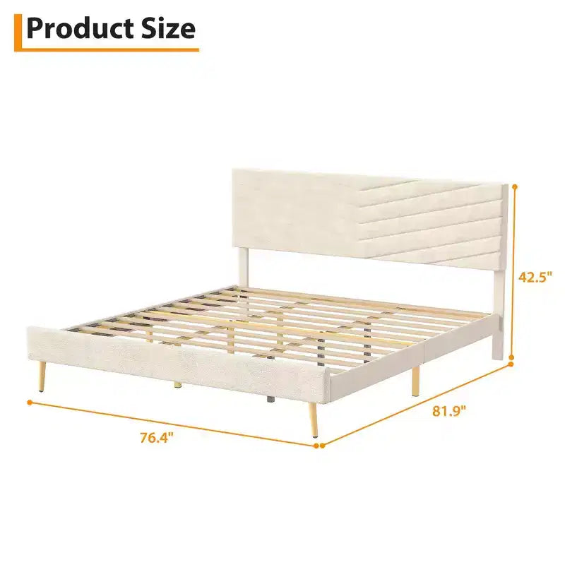 Letto a piattaforma King imbottito in velluto, struttura letto moderna, supporto con doghe in legno, testiera regolabile, non necessita di box spring