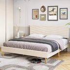 King Velvet Upholstered Platform Bed, Modern Bed Frame, Wood Slats Support, Adjustable Headboard, No Box Spring Needed