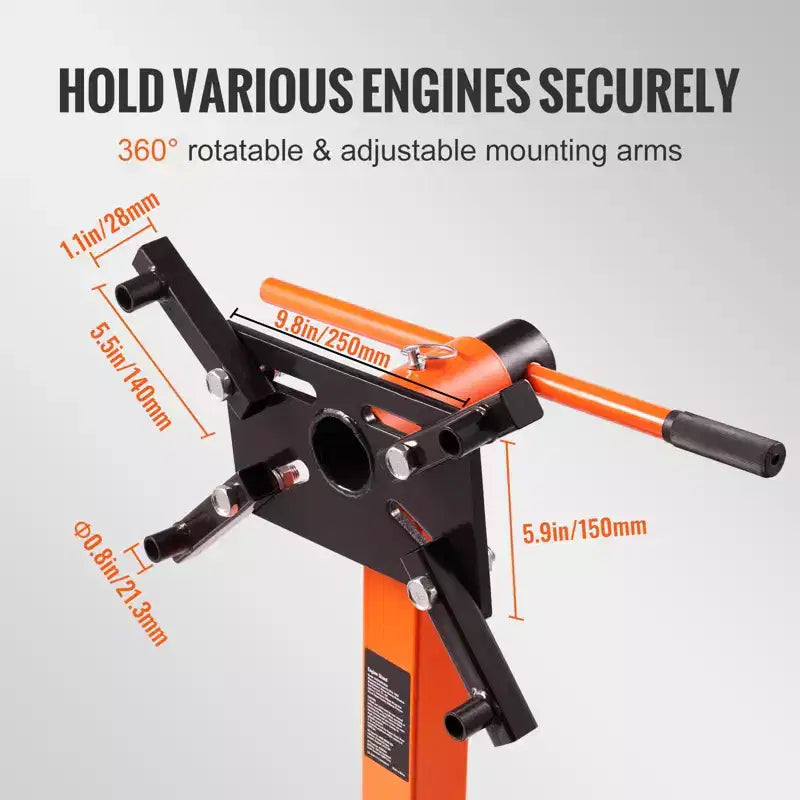 Supporto Motore, 1500 lbs (3/4 Ton) Girevole con Testa Regolabile a 360 Gradi, Sollevatore Pieghevole in Ghisa, Arancione