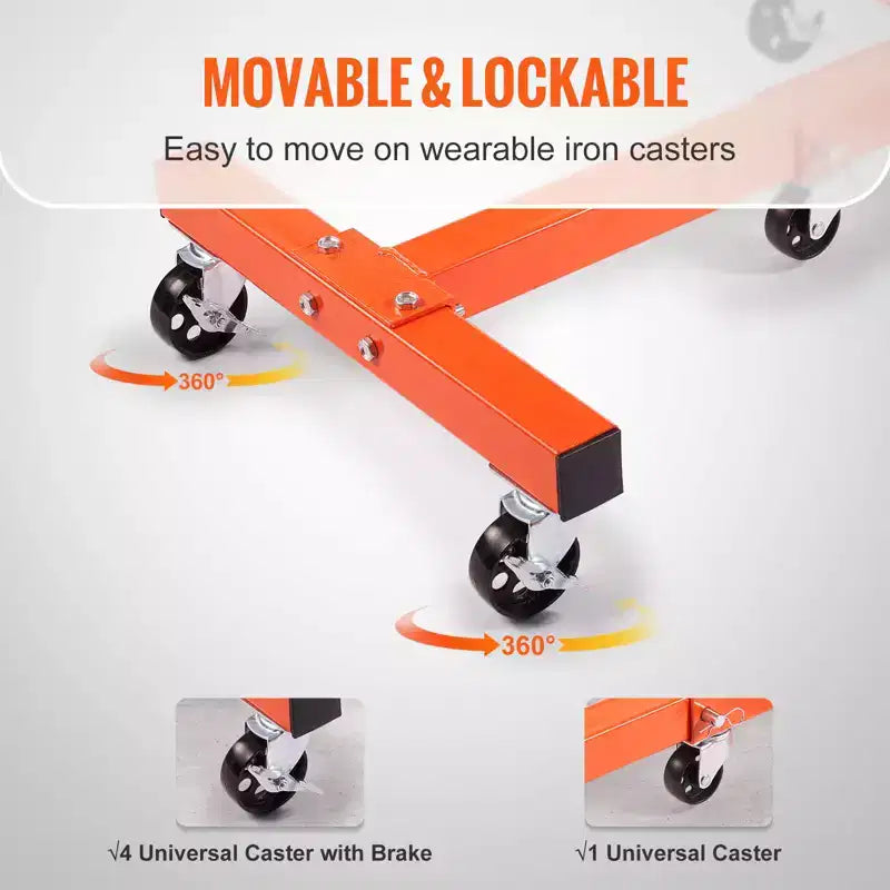 Supporto Motore, 1500 lbs (3/4 Ton) Girevole con Testa Regolabile a 360 Gradi, Sollevatore Pieghevole in Ghisa, Arancione