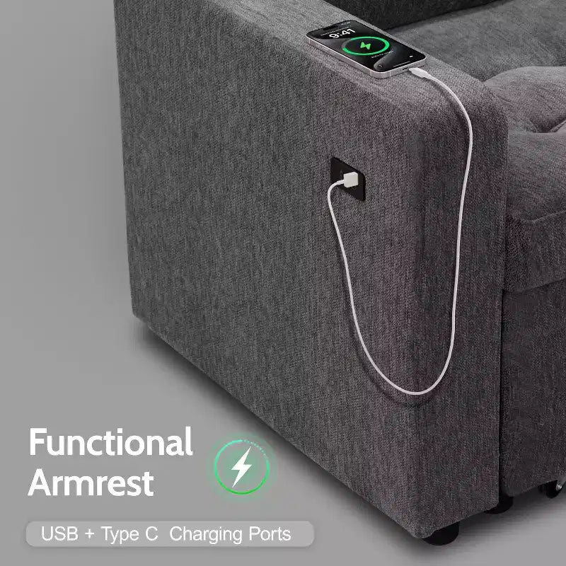 Divano Sezionale Modulare a 5 Posti con Porte USB/Schienale Regolabile/Sedili Contenitore, Montaggio Senza Attrezzi