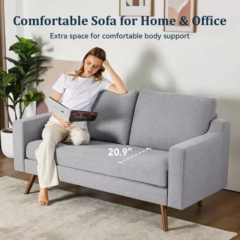 Divanetto a 2 posti da 166 cm, comodo divanetto per soggiorno, divano piccolo moderno di metà secolo per camera da letto ufficio con cuscino a molle