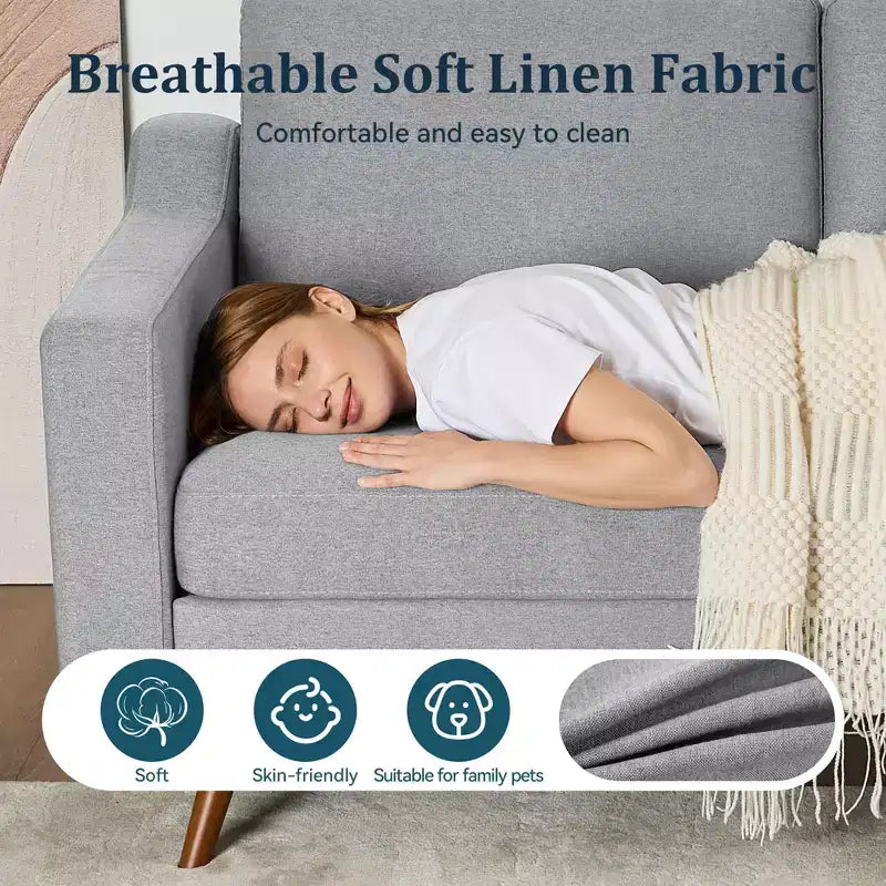 Divanetto a 2 posti da 166 cm, comodo divanetto per soggiorno, divano piccolo moderno di metà secolo per camera da letto ufficio con cuscino a molle