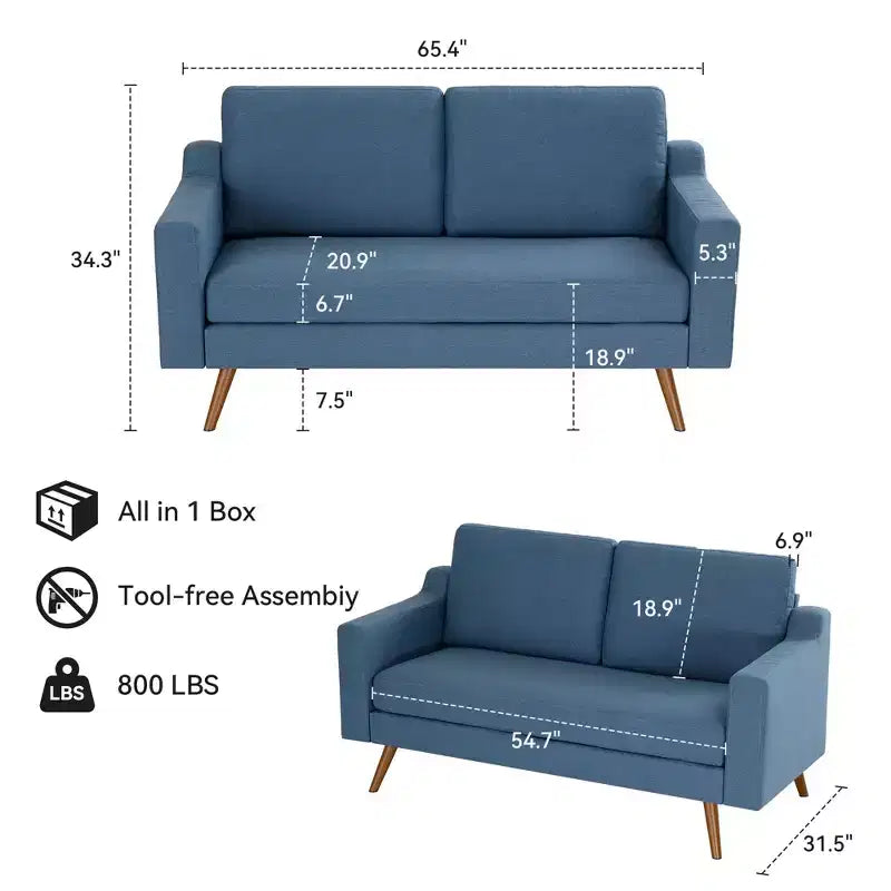 Divanetto a 2 posti da 166 cm, comodo divanetto per soggiorno, divano piccolo moderno di metà secolo per camera da letto ufficio con cuscino a molle