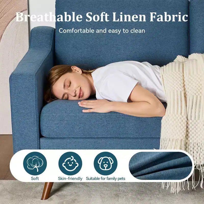Divanetto a 2 posti da 166 cm, comodo divanetto per soggiorno, divano piccolo moderno di metà secolo per camera da letto ufficio con cuscino a molle
