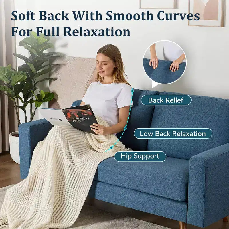 Divanetto a 2 posti da 166 cm, comodo divanetto per soggiorno, divano piccolo moderno di metà secolo per camera da letto ufficio con cuscino a molle