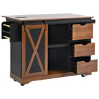 Isola da Cucina in Stile Fattoria con Anta a Ribalta, Mobiletto con Anta Scorrevole "Barn Door", Carrello su Ruote con Porta Spezie e Porta Salviette, Presa Elettrica e Ripiani Regolabili