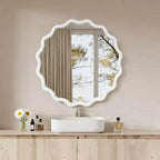 White 30 inch Wavy Round Solid Wood Frame Decorative Mirror,For Bedroom, Bathroom, Living Room, Entryway