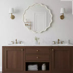 Specchio Decorativo Rotondo Ondulato da 30 Pollici con Cornice in Legno Massello Bianco, Per Camera da Letto, Bagno, Soggiorno, Ingresso
