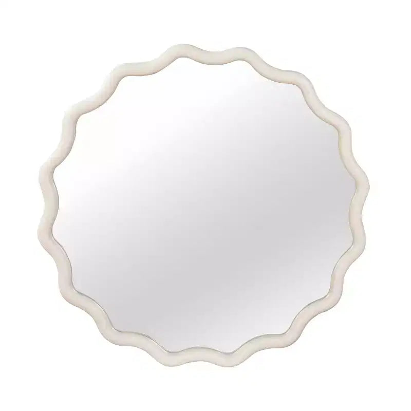 Specchio Decorativo Rotondo Ondulato da 30 Pollici con Cornice in Legno Massello Bianco, Per Camera da Letto, Bagno, Soggiorno, Ingresso