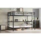 Letto a castello matrimoniale superiore con letto singolo inferiore, scrivania, luci a LED e USB, robusto telaio in metallo, posizionamento multiplo, ripiani portaoggetti, sicuro e certificato CPC, nero
