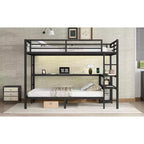 Letto a castello matrimoniale superiore con letto singolo inferiore, scrivania, luci a LED e USB, robusto telaio in metallo, posizionamento multiplo, ripiani portaoggetti, sicuro e certificato CPC, nero