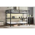 Letto a castello matrimoniale superiore con letto singolo inferiore, scrivania, luci a LED e USB, robusto telaio in metallo, posizionamento multiplo, ripiani portaoggetti, sicuro e certificato CPC, nero