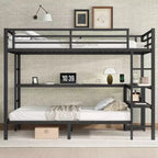 Letto a castello matrimoniale superiore con letto singolo inferiore, scrivania, luci a LED e USB, robusto telaio in metallo, posizionamento multiplo, ripiani portaoggetti, sicuro e certificato CPC, nero