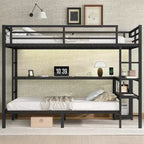 Letto a castello matrimoniale superiore con letto singolo inferiore, scrivania, luci a LED e USB, robusto telaio in metallo, posizionamento multiplo, ripiani portaoggetti, sicuro e certificato CPC, nero