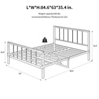Base letto a piattaforma in metallo con testiera e pediera, robusto telaio in metallo, non è necessario il box spring (Queen)