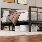 Base letto a piattaforma in metallo con testiera e pediera, robusto telaio in metallo, non è necessario il box spring (Queen)