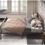 Base letto a piattaforma in metallo con testiera e pediera, robusto telaio in metallo, non è necessario il box spring (Queen)
