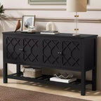 Minimalist Wood Console Table with Storage Cabinet, Modern Entryway Table with Polygonal Door and Bottom Shelf for Study and Living Room