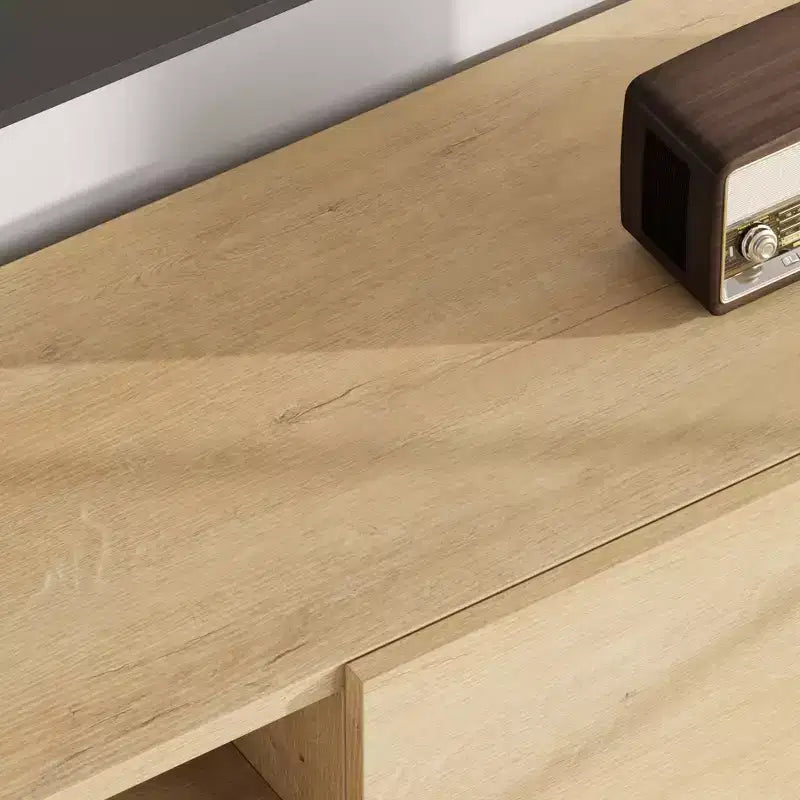 Mobile TV moderno per TV da 65/75/80 pollici, mobile per intrattenimento da 70 con 2 cassetti e ripiani aperti, mobile console multimediale in legno resistente con gambe in metallo