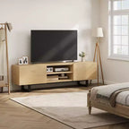 Mobile TV moderno per TV da 65/75/80 pollici, mobile per intrattenimento da 70 con 2 cassetti e ripiani aperti, mobile console multimediale in legno resistente con gambe in metallo