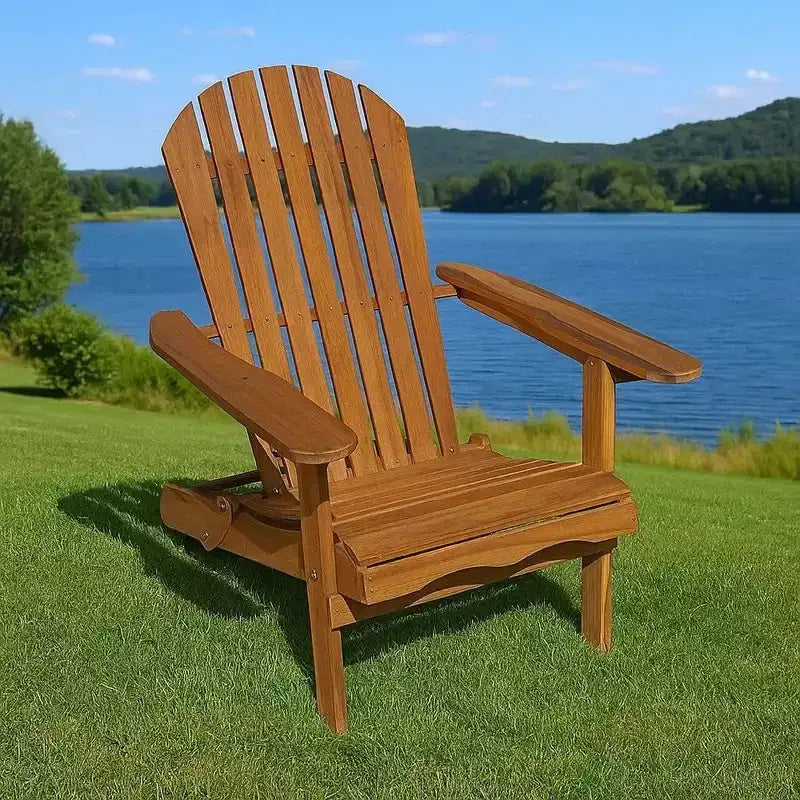Sedia Adirondack da esterno, schienale a doghe, legno marrone naturale