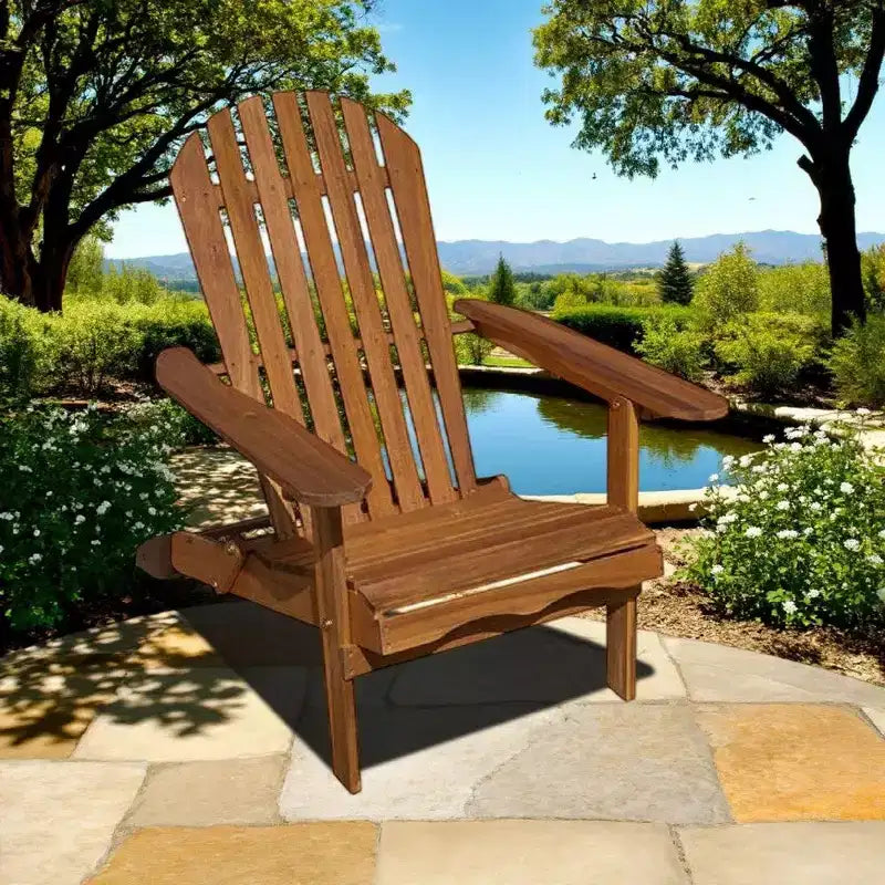 Sedia Adirondack da esterno, schienale a doghe, legno marrone naturale