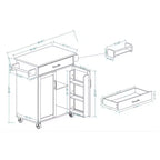 Carrello da Cucina Bianco con Ruote, Piano in Legno di Gomma, 1 Cassetto, 2 Ante, Ripiani Regolabili
