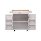 Carrello da Cucina Bianco con Ruote, Piano in Legno di Gomma, 1 Cassetto, 2 Ante, Ripiani Regolabili
