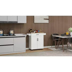 Carrello da Cucina Bianco con Ruote, Piano in Legno di Gomma, 1 Cassetto, 2 Ante, Ripiani Regolabili