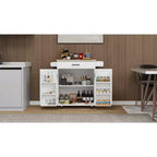 Carrello da Cucina Bianco con Ruote, Piano in Legno di Gomma, 1 Cassetto, 2 Ante, Ripiani Regolabili