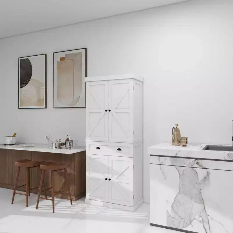 Dispensa da cucina a colonna bianca 71, 4 ante 1 cassetto 2 ripiani regolabili