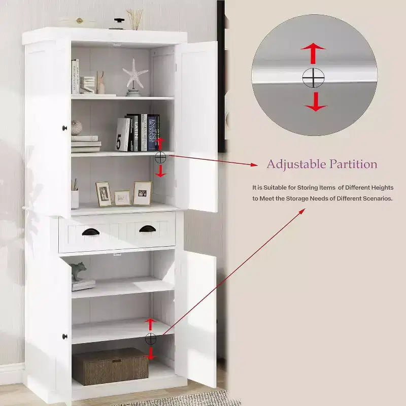 Dispensa da cucina a colonna bianca 71, 4 ante 1 cassetto 2 ripiani regolabili