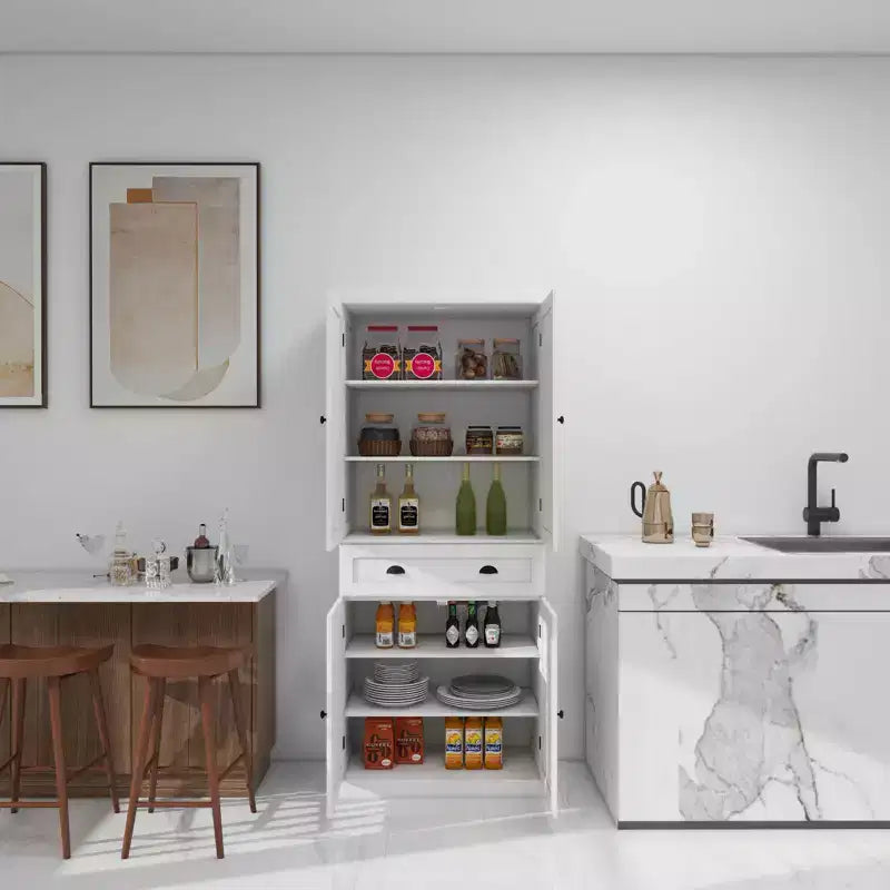 Dispensa da cucina a colonna bianca 71, 4 ante 1 cassetto 2 ripiani regolabili