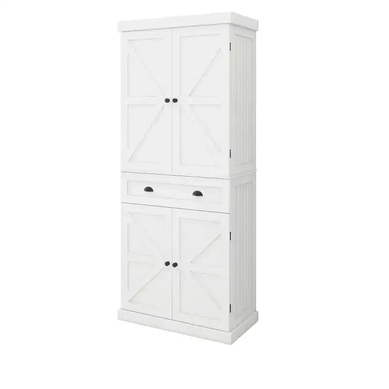 Dispensa da cucina a colonna bianca 71, 4 ante 1 cassetto 2 ripiani regolabili