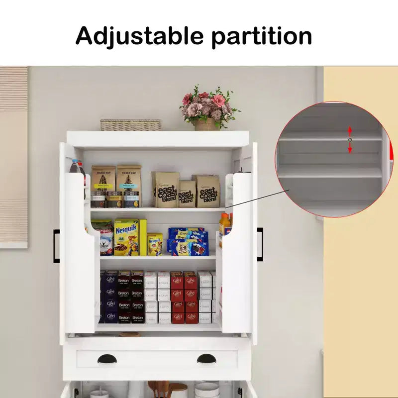 Dispensa da Cucina Bianca 71, 4 Ante (2 con Ripiani a Giorno), 1 Cassetto, 2 Ripiani Regolabili